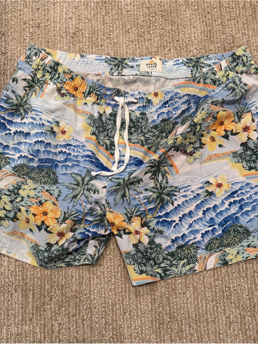 MARINE LAYER Light Blue Floral Tropical Swim Trunks